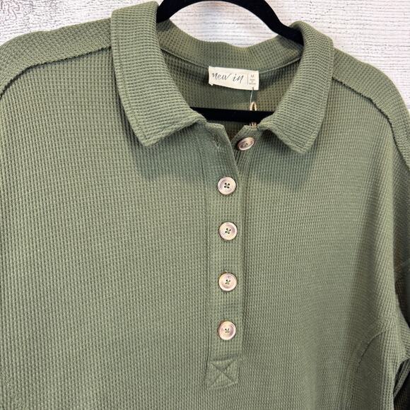 New In Women's Green Waffle Knit Long Sleeve Tunic Top Size Medium - Picture 6 of 8